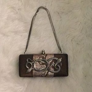 Brown silk w/ snakes hard clutch